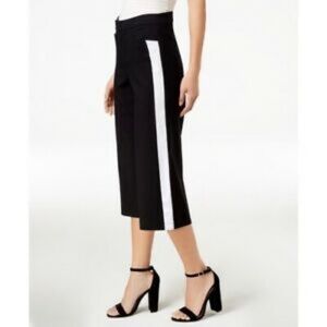 NWT Bar III Wide‑Leg Cropped Pants Black with Racer Stripe
